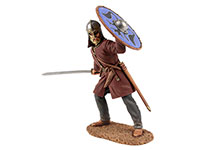 Viking wearing Gjermundbu Helmet, Swinging Sword